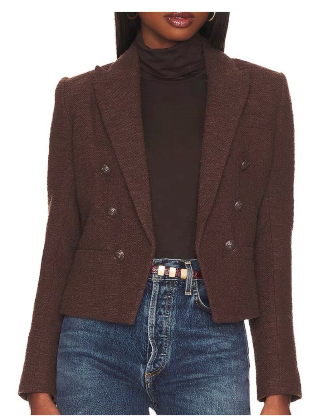 L'AGENCE Double-Breasted Chocolate Brown Tailored Blazer